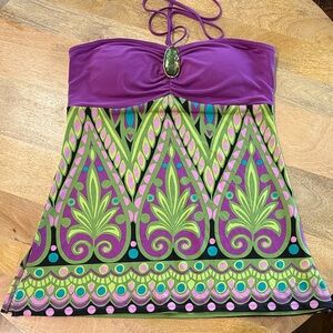 Y2K Purple and Green Strapless Top